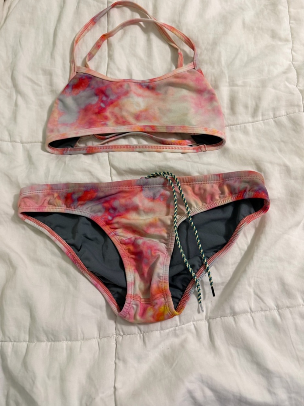 Jolyn Clothing Girls Pink Orange Tie-Dye Two-Piece Swim Set